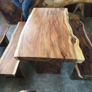 Live Edge Slab 4.9 ft In Length Dining Table/ Matching Two Bench Set Grade AAA Reclaimed Acacia Wood Solid Slab Custom Made Table Set image 5