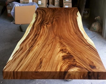 Live Edge Slab Large 9.8ft In Length Dining Table Or Conference Table  Grade AAA Reclaimed Thai Golden Acacia Wood Single Slab Custom Made