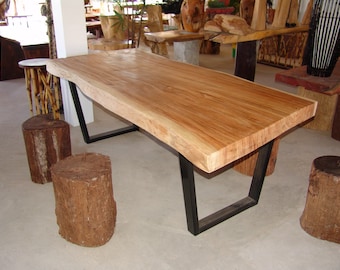 Live Edge Custom Made Dining Table Golden Acacia Wood Reclaimed Single Slab 6.5 Ft Length
