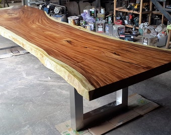 Rare 162" In Length Live Edge Slab Large Dining Table/Conference Table Grade AAA Reclaimed Thai Golden Acacia Wood Solid Slab Custom Made