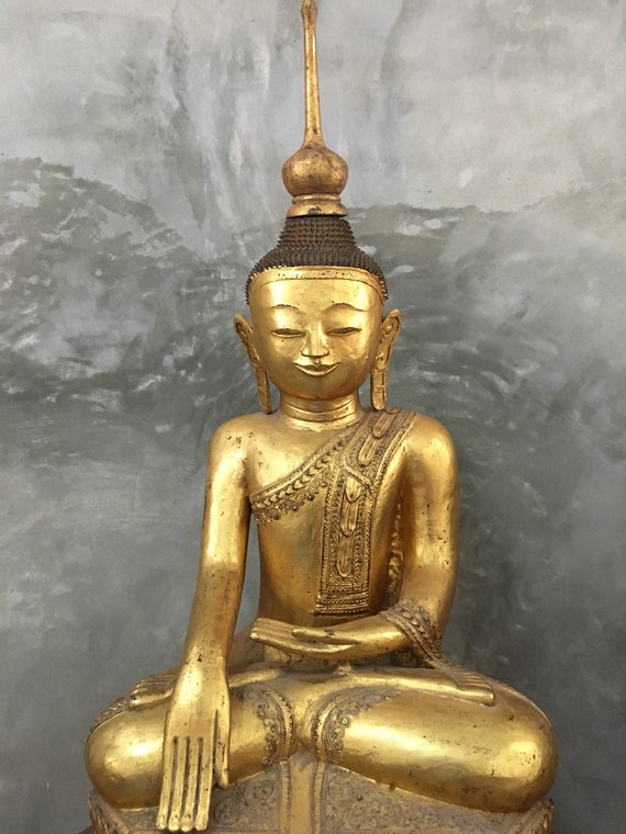 Gilt Teak Burmese Shan Buddha - Early 19th Century Gilt Teak Burmese Shan Buddha - Early 19th Century