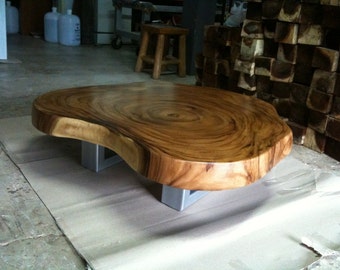 Mesa de café Live Edge 38 "x 40" x 17.5 "Grado AAA Reciclado Thai Golden Acacia Madera Sólida Cruz Corte Losa Mesa Forma natural Hecho a medida