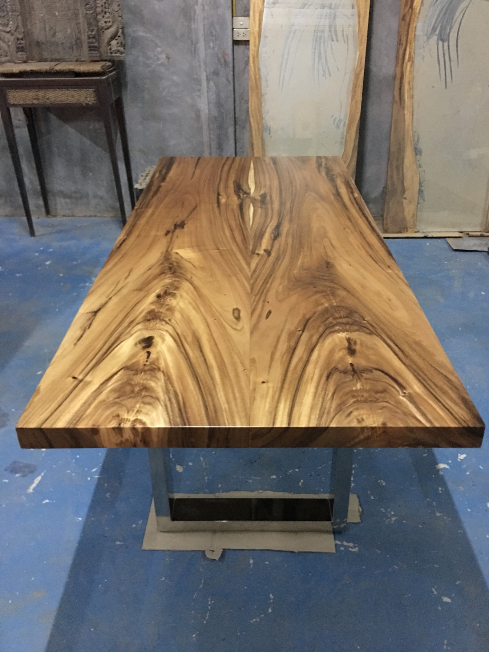 Custom Made Order Straight Edge Book Match Dining Table Two Solid
