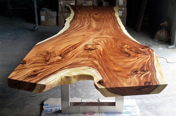 Custom Made Rare Live Edge Single Acacia Wood Slab Dining Table