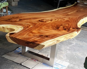 Rare 162" In Length Live Edge Slab Large Dining Table/Conference Table Grade AAA Reclaimed Thai Golden Acacia Wood Solid Slab Custom Made