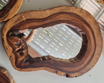 Custom Made Reclaimed Acacia Wood Live Edge Mirror/ Reclaimed Wood 50's cm - 60's cm in Diameter