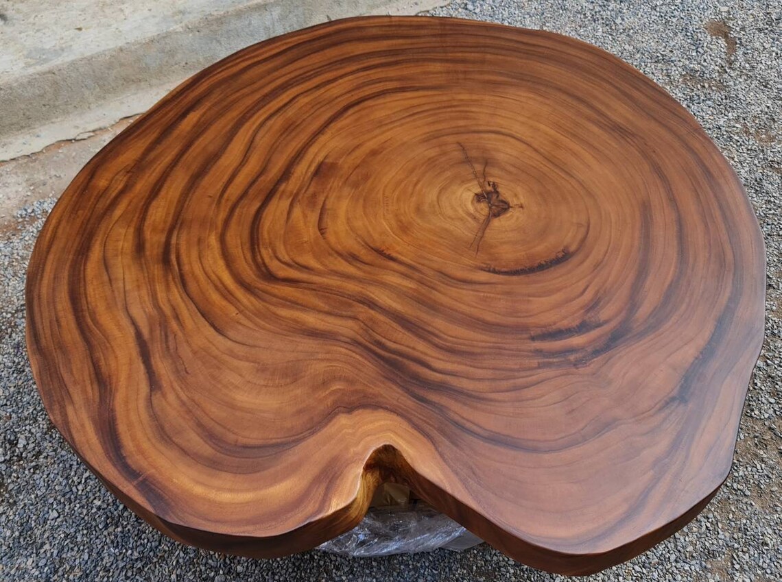 Coffee Table Round Live Edge Acacia Wood Solid Slab With Etsy