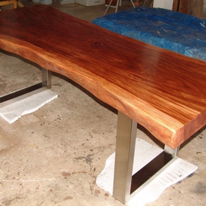 Live Edge Custom Made Dining Table Reclaimed Golden Acacia Wood Solid Slab Live Edge Shape 8 Ft Length image 2