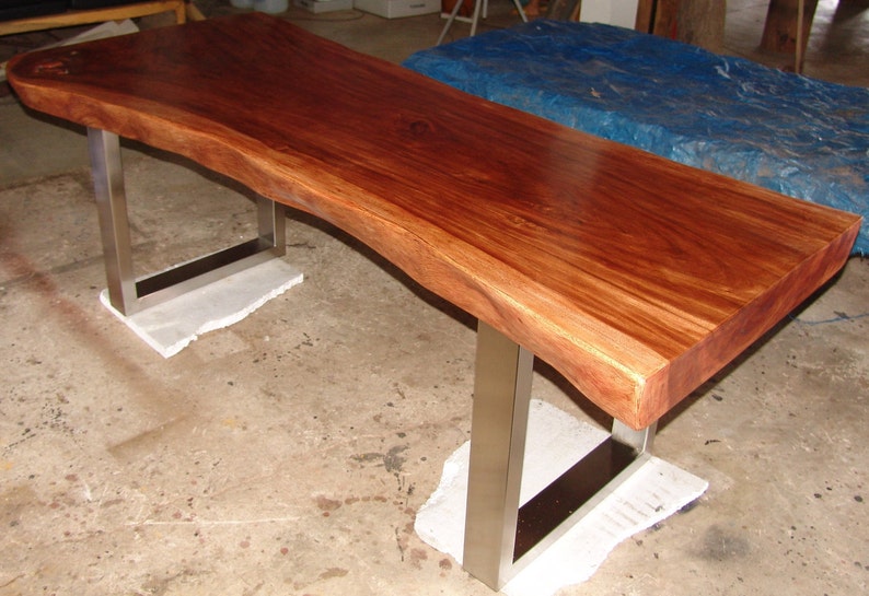 Live Edge Custom Made Dining Table Reclaimed Golden Acacia Wood Solid Slab Live Edge Shape 8 Ft Length image 2