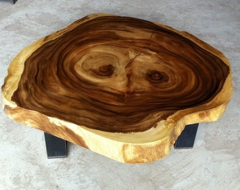 Mesa de centro Live Edge 36 "x 39" x 17.5 "de diámetro Recuperado Grado AAA Golden Acacia Madera Sólida Losa de corte cruzado (Forma natural) (Hecho a medida)