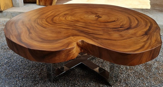 Live Edge Round Coffee Table 42 X 48 X 17.5 Golden Acacia Wood