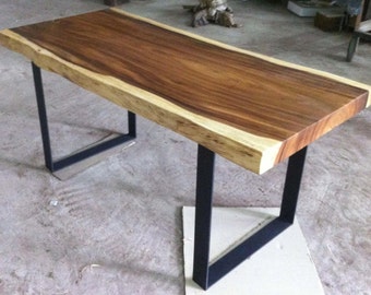 Custom Made Live Edge Desk Table 5.2ft In Length Grade AAA Reclaimed Thai Acacia Wood Solid Slab Table (Natural Shape)