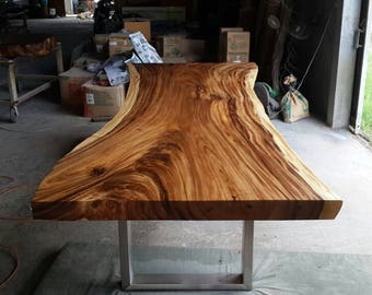 Rare Live Edge Custom Made 9ft In Length Dining Table Golden Acacia Wood Single Slab