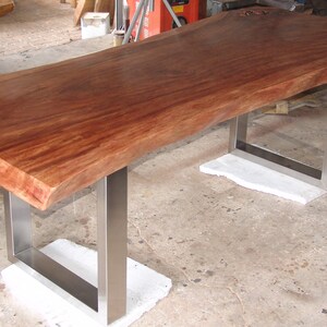 Live Edge Custom Made Dining Table Reclaimed Golden Acacia Wood Solid Slab Live Edge Shape 8 Ft Length image 4