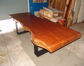 Extremely Rare Custom Made Thai Rosewood 9.8ft In Length Live Edge Dining/Conference Table Reclaimed Solid Single Slab With Burl