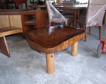 Live Edge Coffee Table 35" x 36" x 17.5" Reclaimed Golden Acacia Wood Solid Cross Cut Slab (Natural Shape)(Custom Made)