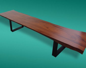 Live Edge Bench Table Reclaimed Golden Acacia Wood Single Slab (Teak Wood Finish) 6.5 Ft Length