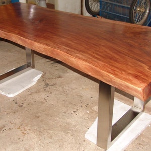 Live Edge Custom Made Dining Table Reclaimed Golden Acacia Wood Solid Slab Live Edge Shape 8 Ft Length image 1