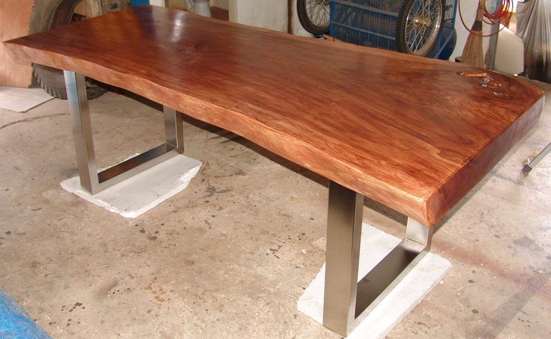 Live Edge Custom Made Dining Table Reclaimed Golden Acacia Wood Solid Slab Live Edge Shape 8 Ft Length image 1