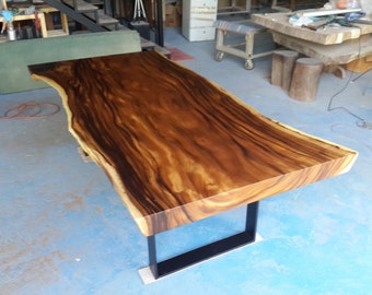 Live Edge Slab Dining/Conference Table 8ft In Length Grade AAA Reclaimed Thai Golden Acacia Wood Single Solid Slab Custom Made Table