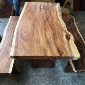 Live Edge Slab 4.9 ft In Length Dining Table/ Matching Two Bench Set Grade AAA Reclaimed Acacia Wood Solid Slab Custom Made Table Set image 1