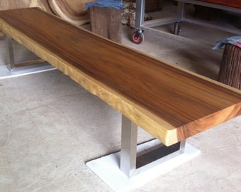 Live Edge Bench Table 6.5 ft Length Grade AAA Reclaimed Thai Acacia Wood Solid Slab Bench (Stainless Steel Legs)