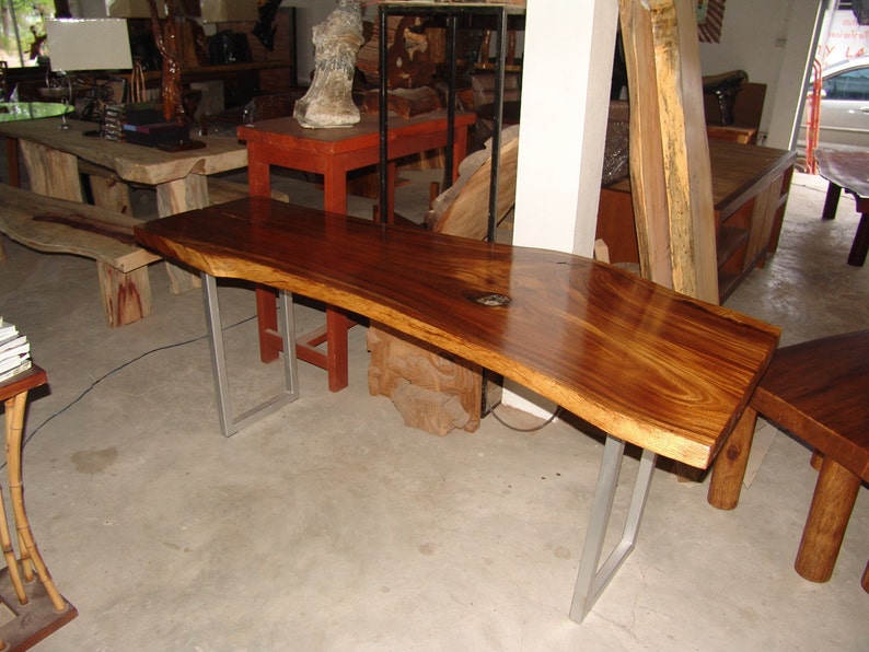 Live Edge Desk Table Reclaimed Acacia Wood Solid Slab Etsy