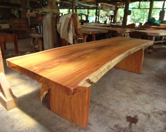 Extremely Rare Custom Made Thai Rosewood 9.6ft In Length Live Edge Dining/Conference Table Reclaimed Solid Single Slab