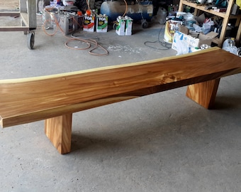 Live Edge Custom Made Bench Table Golden Acacia Wood Solid Slab (Natural Shape) 94" Length x 16" (Live Edge Shape