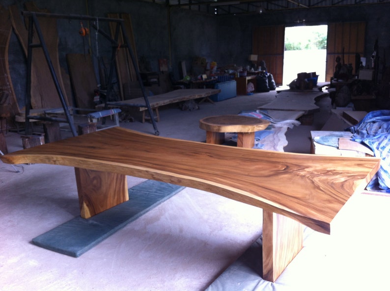 Live Edge Dining Or Conference Table Reclaimed Golden Acacia Wood Single Solid Slab Rare Size 10 1/2 ft Length image 2