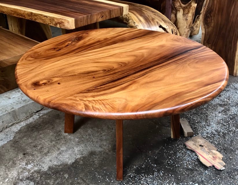 Live Edge Round Dining Table Golden Acacia Wood Slab 8 Seater