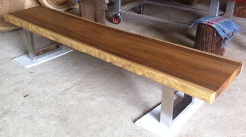 Stainless Steel Legs Live Edge Bench Table Reclaimed Acacia Wood Solid Slab