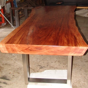 Live Edge Custom Made Dining Table Reclaimed Golden Acacia Wood Solid Slab Live Edge Shape 8 Ft Length image 3