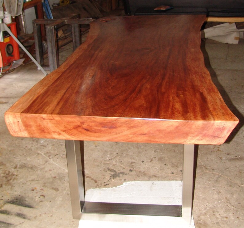 Live Edge Custom Made Dining Table Reclaimed Golden Acacia Wood Solid Slab Live Edge Shape 8 Ft Length image 3
