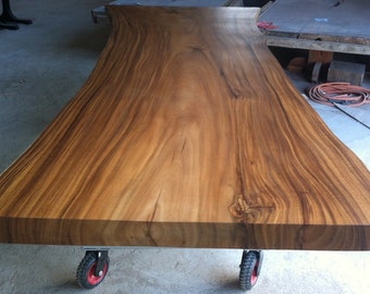 Live Edge Custom Made Dining Table Reclaimed Golden Acacia Wood Single Slab 8.5 Ft length