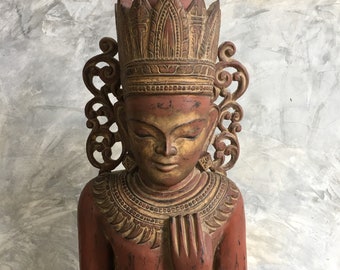 Antique 19th Century Life Size Pagan Teak Wood Burmese Standing Buddha Sculpture Statue 67" Tall Extremely Rare