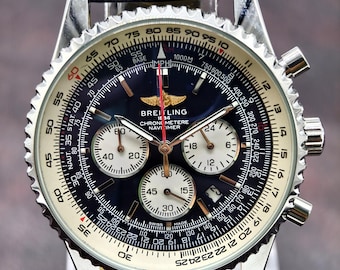 Orologio da polso vintage Breitling Chronograph Navitimer con quadrante blu e movimento al quarzo da uomo, spedizione gratuita.