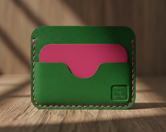 Porta carte di credito in pelle verde salvia Moon Cactus - Portafoglio sottile Nara - Custodia minimalista in vera pelle fatta a mano - Porta carte color oliva terroso