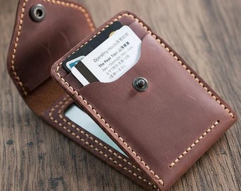 Porta-cartões original em couro liso - Estojo minimalista e fino para cartões - Carteira artesanal em couro genuíno - Elegante e profissional porta-cartões de visita