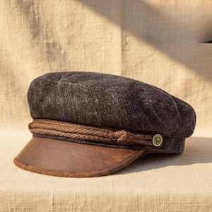 Premium Jeansmatroshatt - Grekisk fiskarkeps i äkta läder - Vintage spelmanskeps för män och kvinnor - Handgjord marinblå kaptenshatt - Jeanshatt
