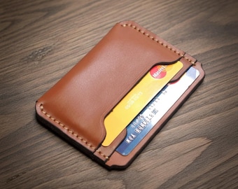 Porta carte sottile in vera pelle - Portafoglio minimalista a doppia faccia - Porta carte di credito in pelle fatto a mano - Organizer tascabile sottile