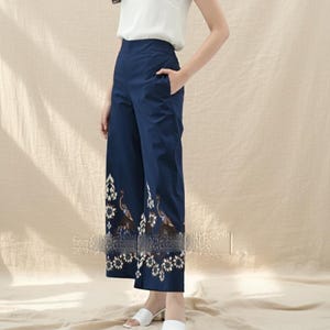 Pantalones culotte tradicionales indonesios de batik - Pantalones anchos de algodón elástico - Pantalones étnicos bohemios para estar en casa - Pantalones de mujer con estampado javanés hechos a mano