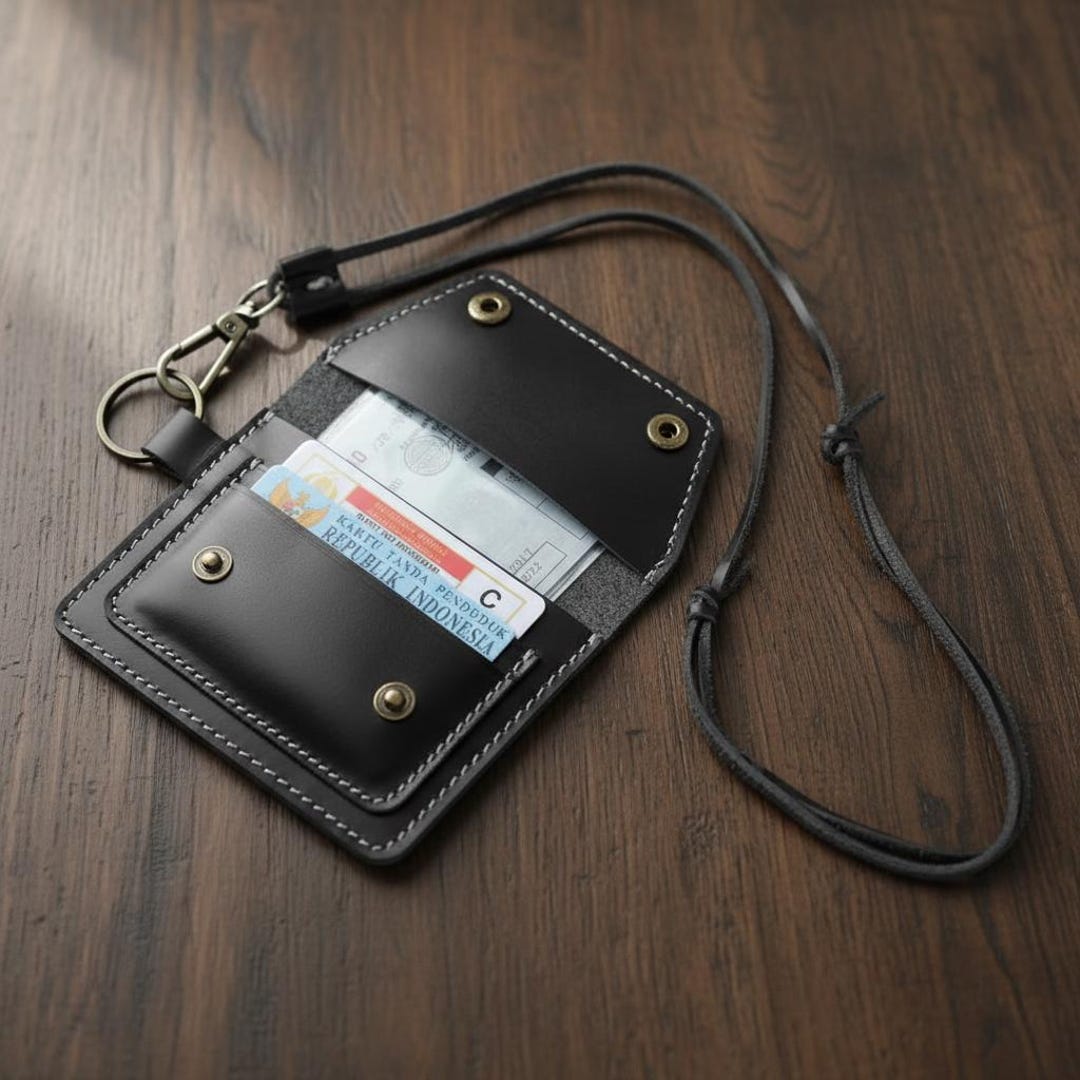 Neck Card Handmade Leather Lanyard Wallet – Minimalist Neck Card Holder - Etsy