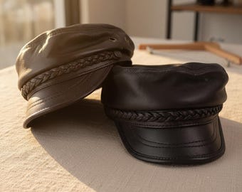 TRAWLER Genuine Leather Breton Greek Fisherman Cap Sailor  display picture 1