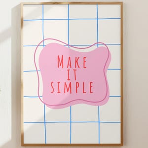 Impression simple, art mural pour dortoir BCBG, affiche minimale de la grille rose, téléchargement numérique