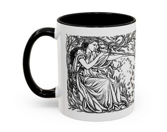 Taza de café victoriana con grabado de ángeles y el "Informe del bien y del mal"; Ilustraciones religiosas vintage; Regalos espirituales para creativos; 325 ml (11 oz)