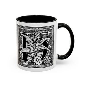 Taza de café con monograma de la letra 'H'; iniciales mayúsculas omitidas. Grabados de libros del siglo XIX; regalos perfectos para amantes del arte histórico. 325 ml (11 oz).
