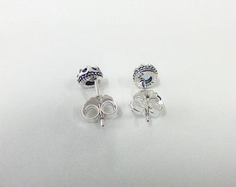 Pandora Silver Deep Blue Sparkling Crown Stud Earrings