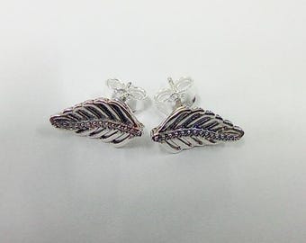 Pandora Silver Shimmering Feathers Clear Cz Stud Earrings Gift Bag