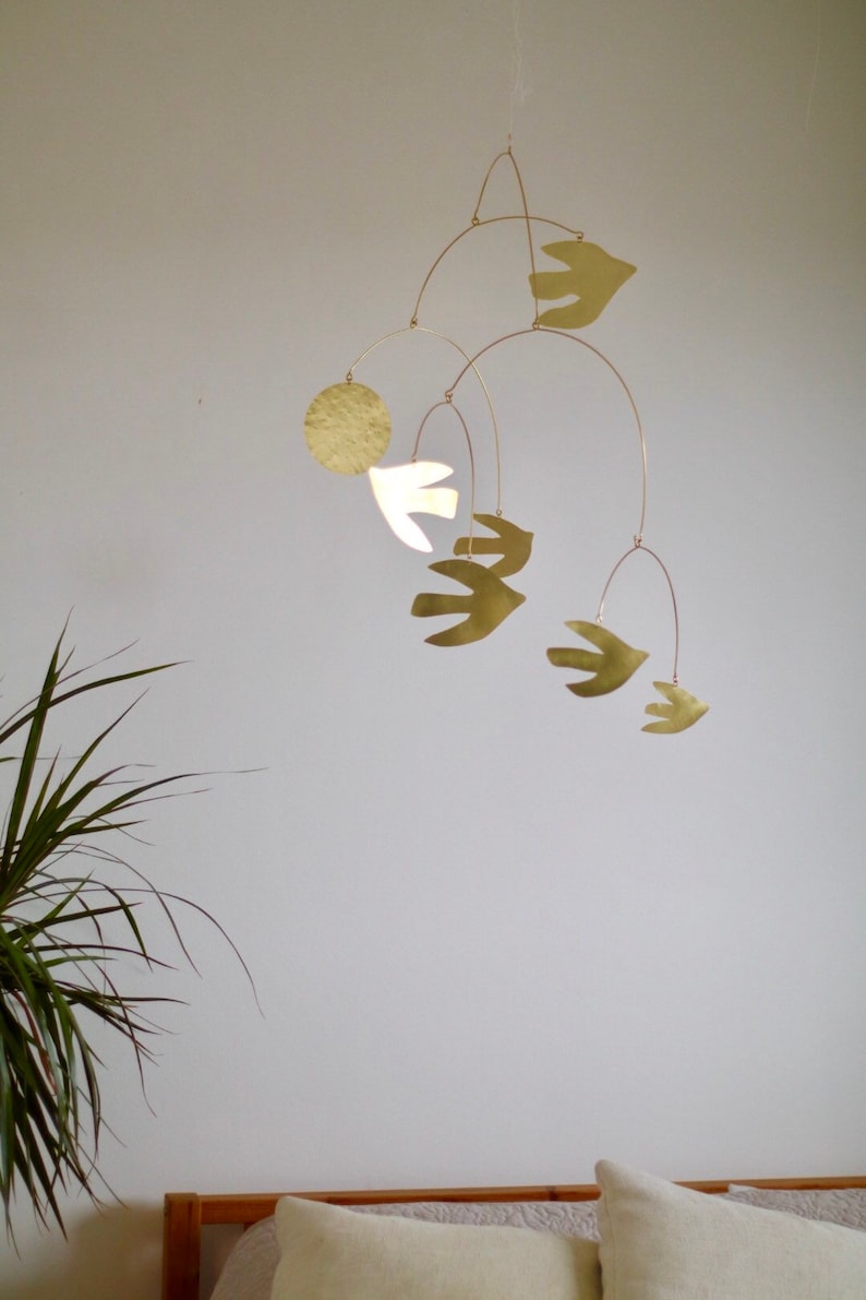 Flock brass kinetic bird mobile image 1